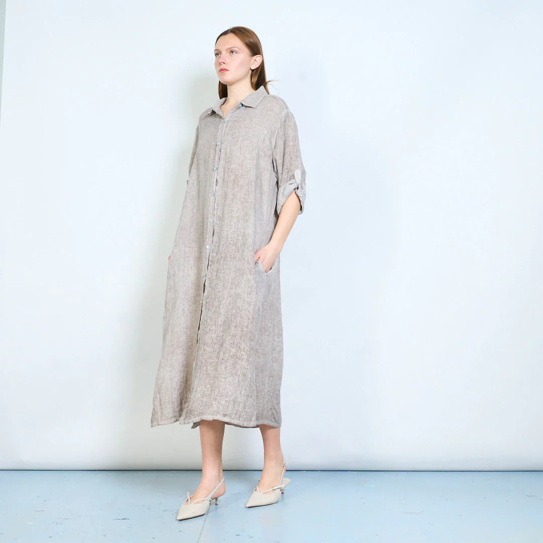 Abito chemisier midi con bottoni e maniche arrotolabili