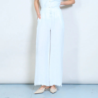 Pantaloni palazzo donna in lino con vita elasticizzata