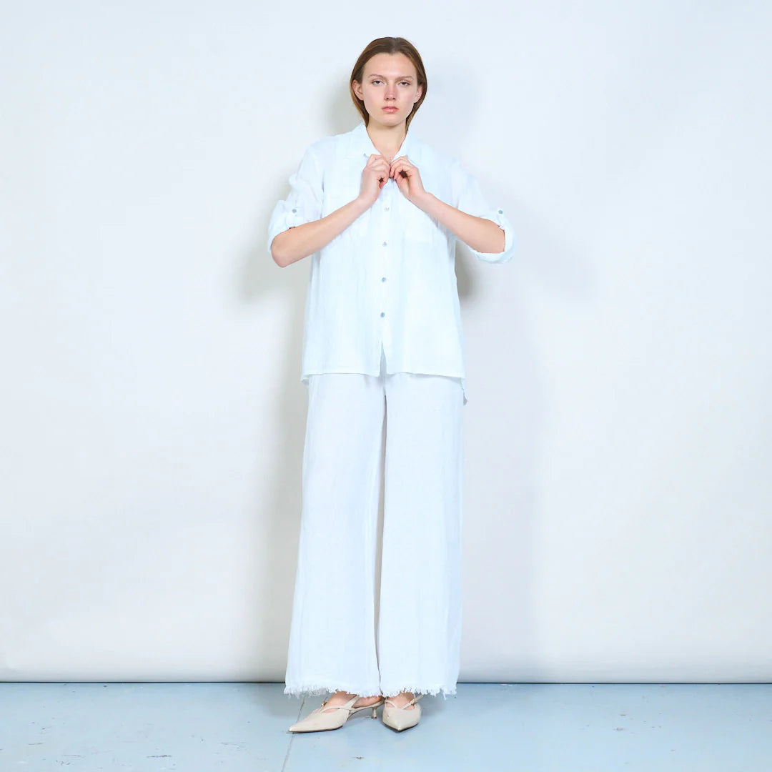 Camicia donna in lino con tasche frontali e maniche regolabili