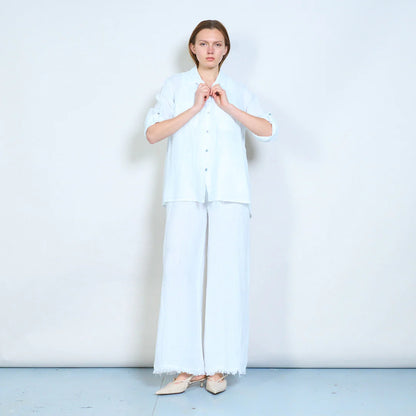 Camicia donna in lino con tasche frontali e maniche regolabili