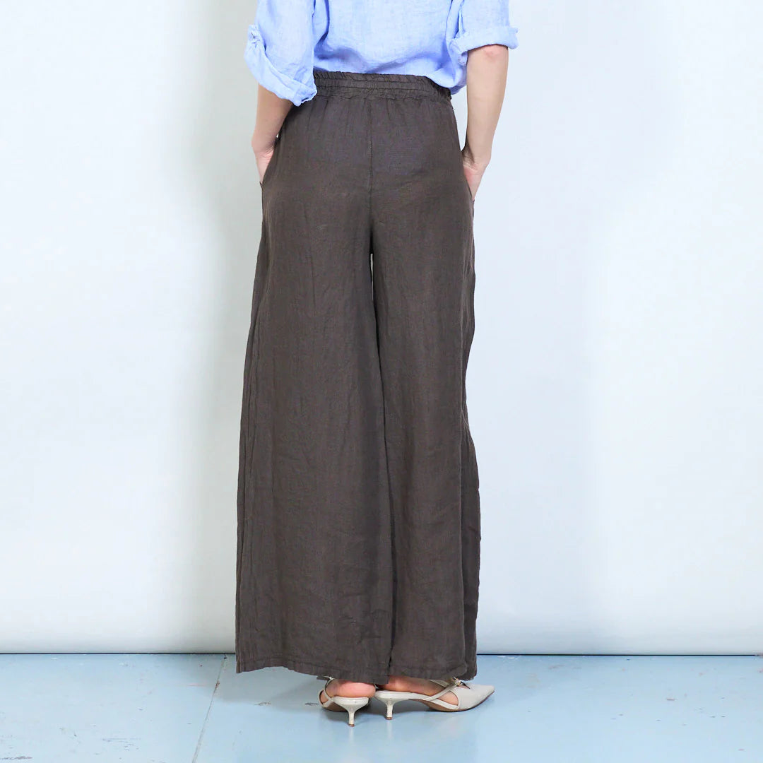 Pantaloni palazzo donna in lino con coulisse e tasche