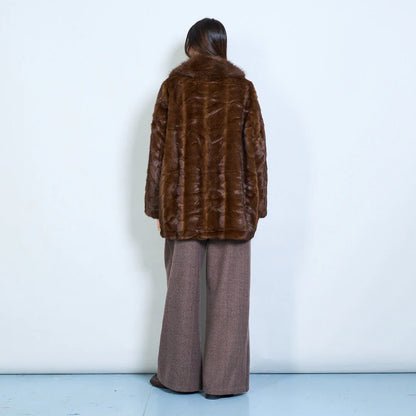 Faux Fur Coat with Voluminous Collar and Double Buttons