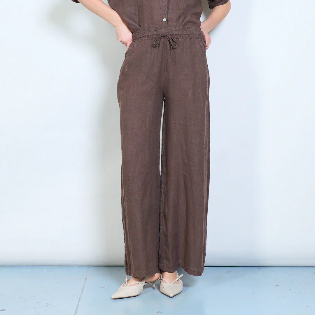 Pantaloni palazzo donna in lino con coulisse e tasche