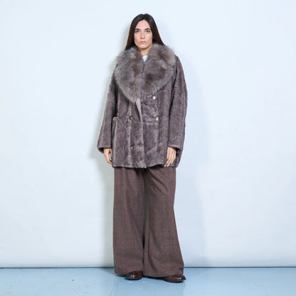 Faux Fur Coat with Voluminous Collar and Double Buttons