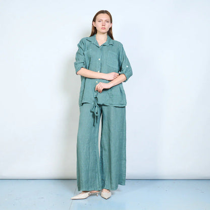 Camicia donna oversize con nodo frontale e maniche regolabili