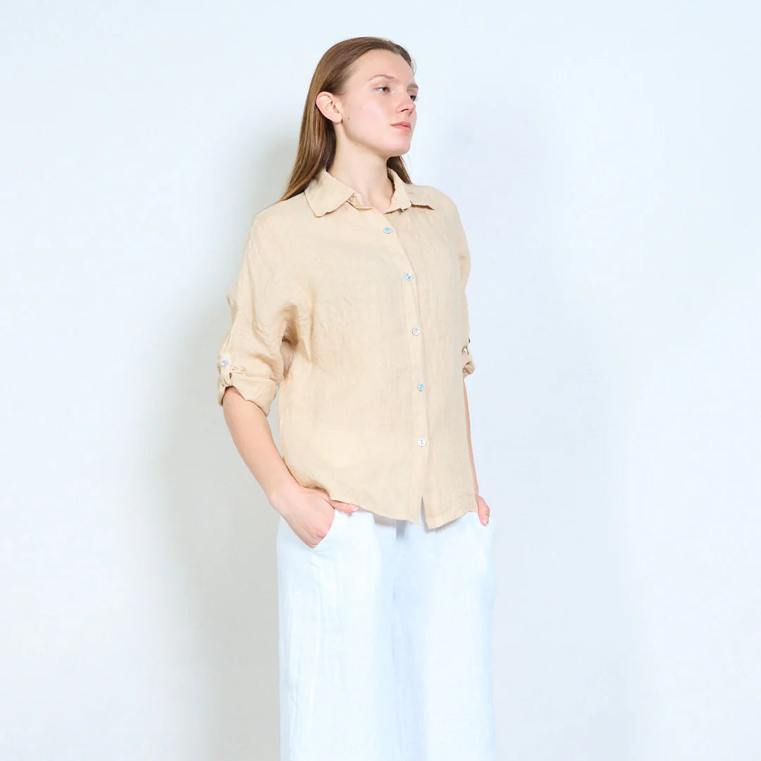Camicia donna in lino con colletto classico e maniche arrotolabili