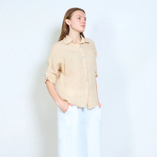 Camicia donna in lino con colletto classico e maniche arrotolabili