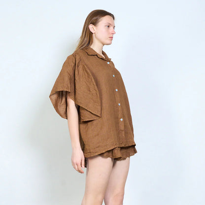 Camicia donna in lino con maniche ampie e taglio morbido