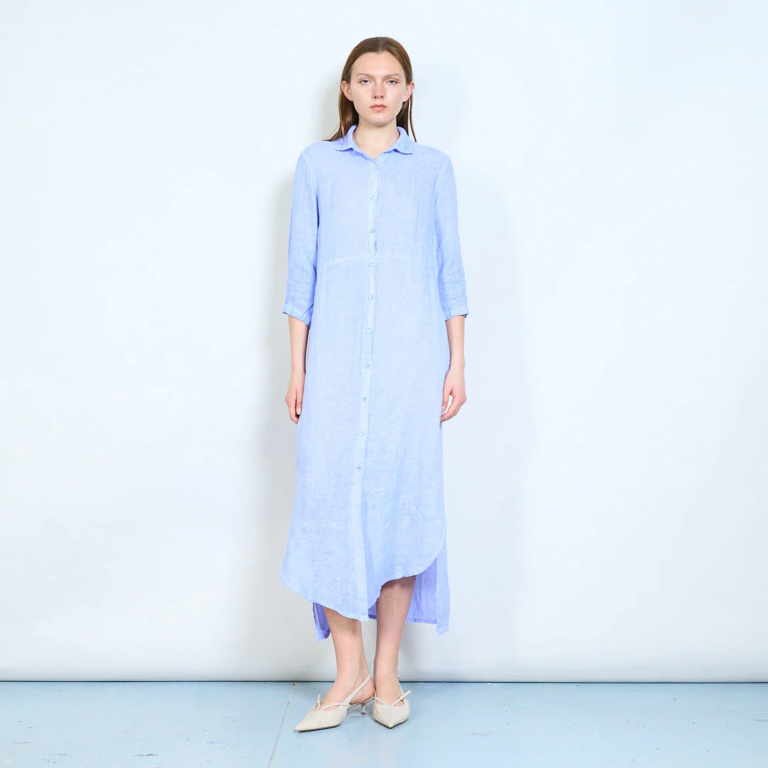 Abito chemisier lungo in lino con bottoni frontali