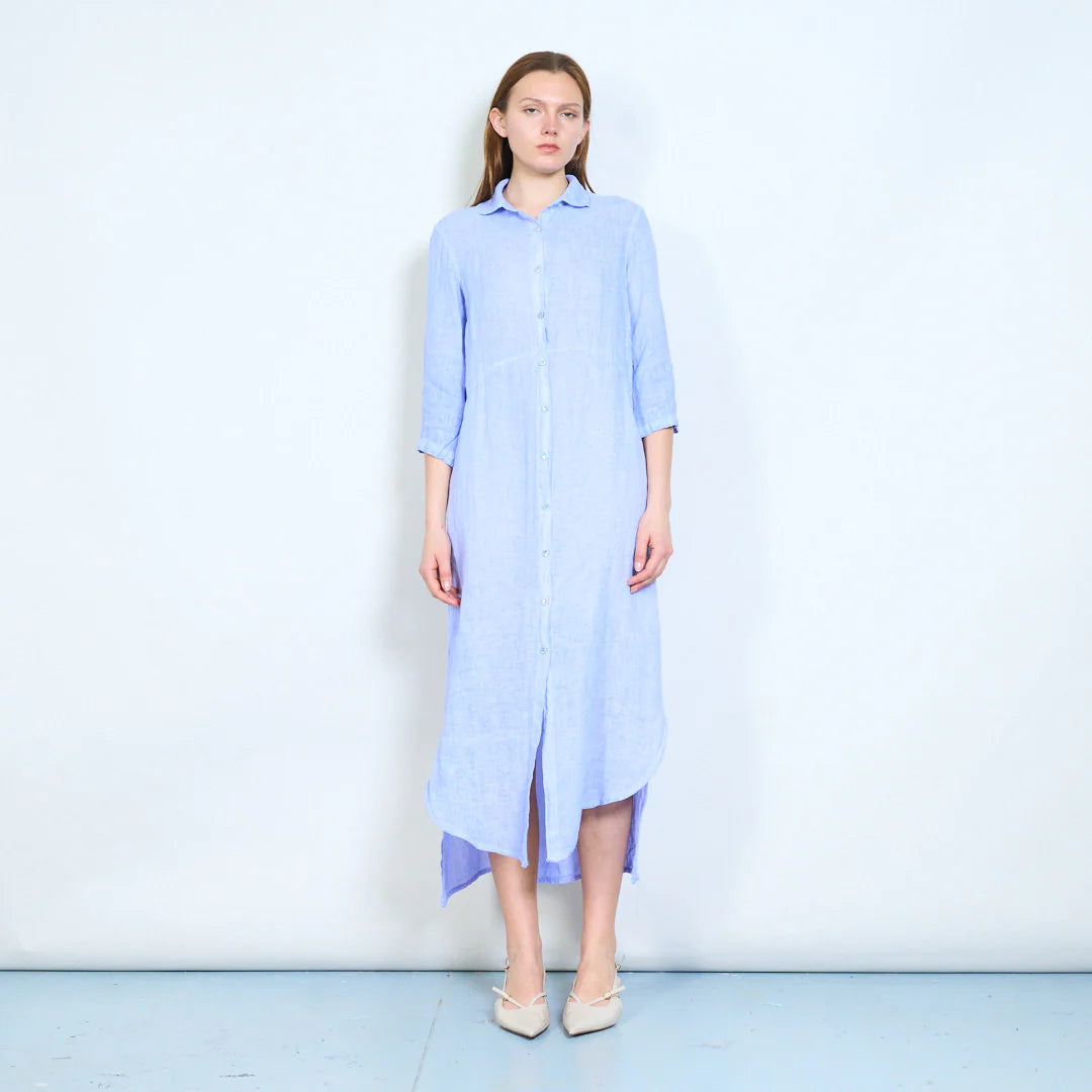 Abito chemisier lungo in lino con bottoni frontali