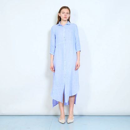 Abito chemisier lungo in lino con bottoni frontali