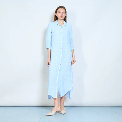 Abito chemisier lungo in lino con bottoni frontali
