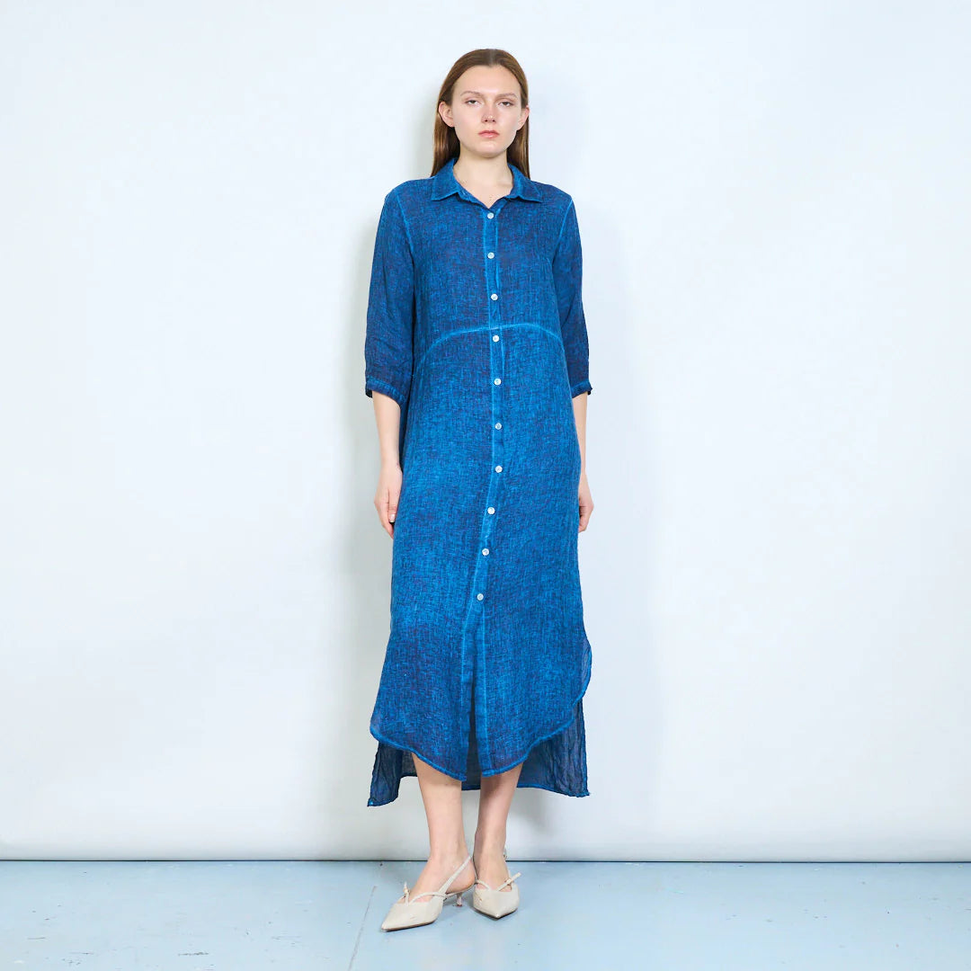 Abito chemisier lungo in lino con bottoni frontali
