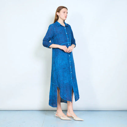 Abito chemisier lungo in lino con bottoni frontali