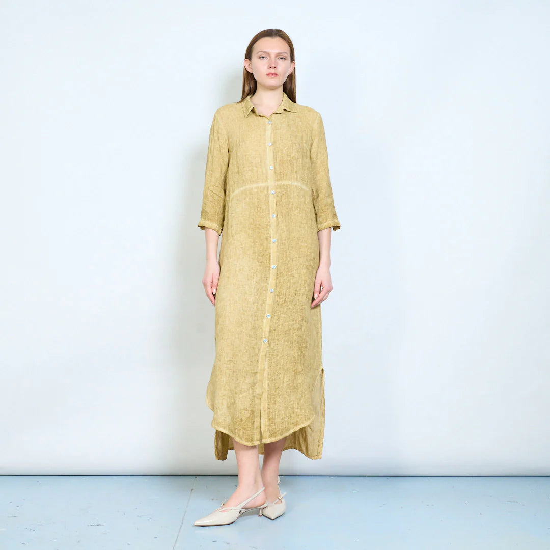 Abito chemisier lungo in lino con bottoni frontali