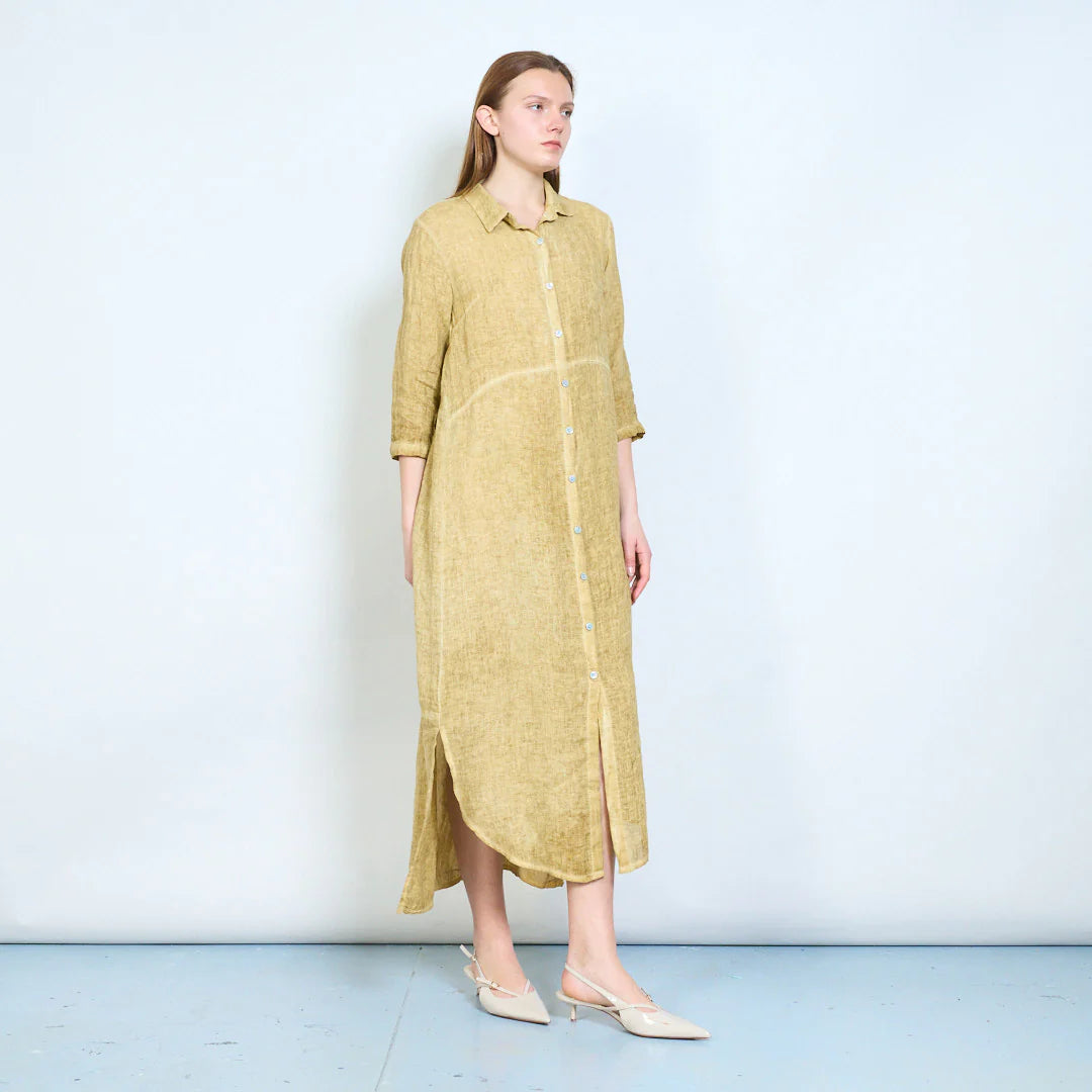 Abito chemisier lungo in lino con bottoni frontali