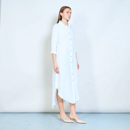 Abito chemisier lungo in lino con bottoni frontali