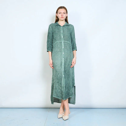 Abito chemisier lungo in lino con bottoni frontali