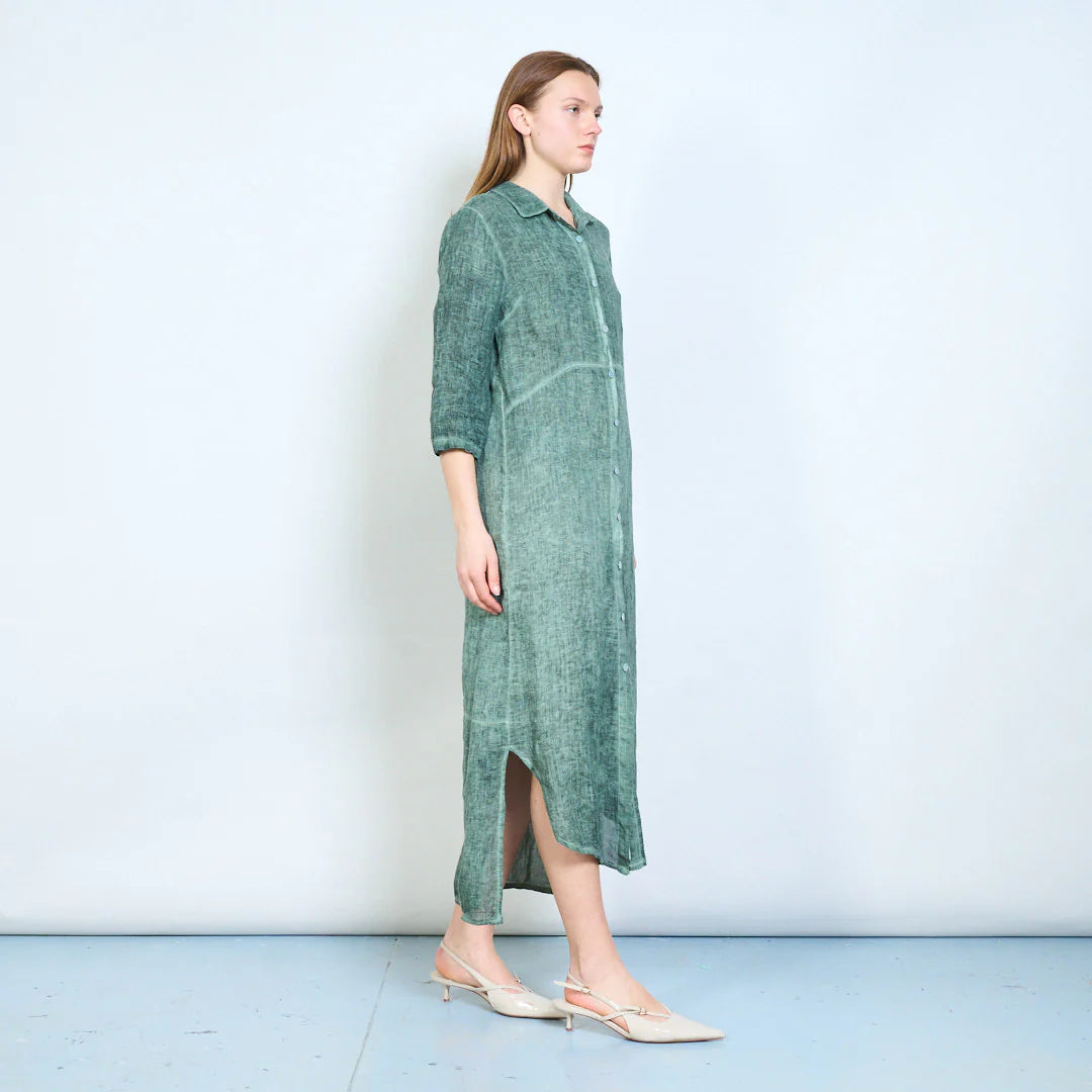 Abito chemisier lungo in lino con bottoni frontali