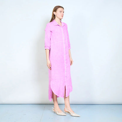 Abito chemisier lungo in lino con bottoni frontali