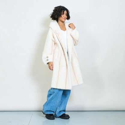 Faux Fur Coat with Hood and Gold Details