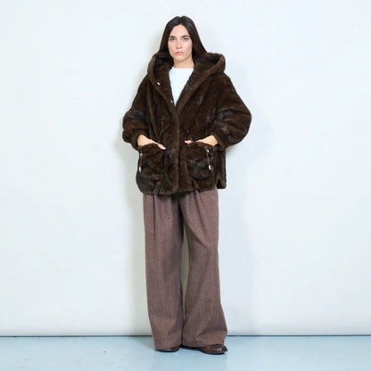 Women's Short Coat with Faux Fur Hood