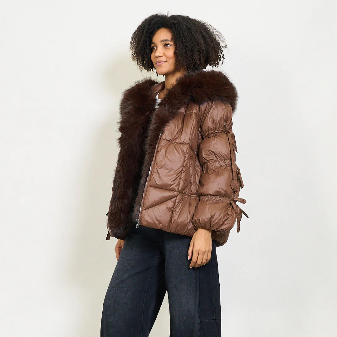 Women's down jacket with maxi faux fur hood