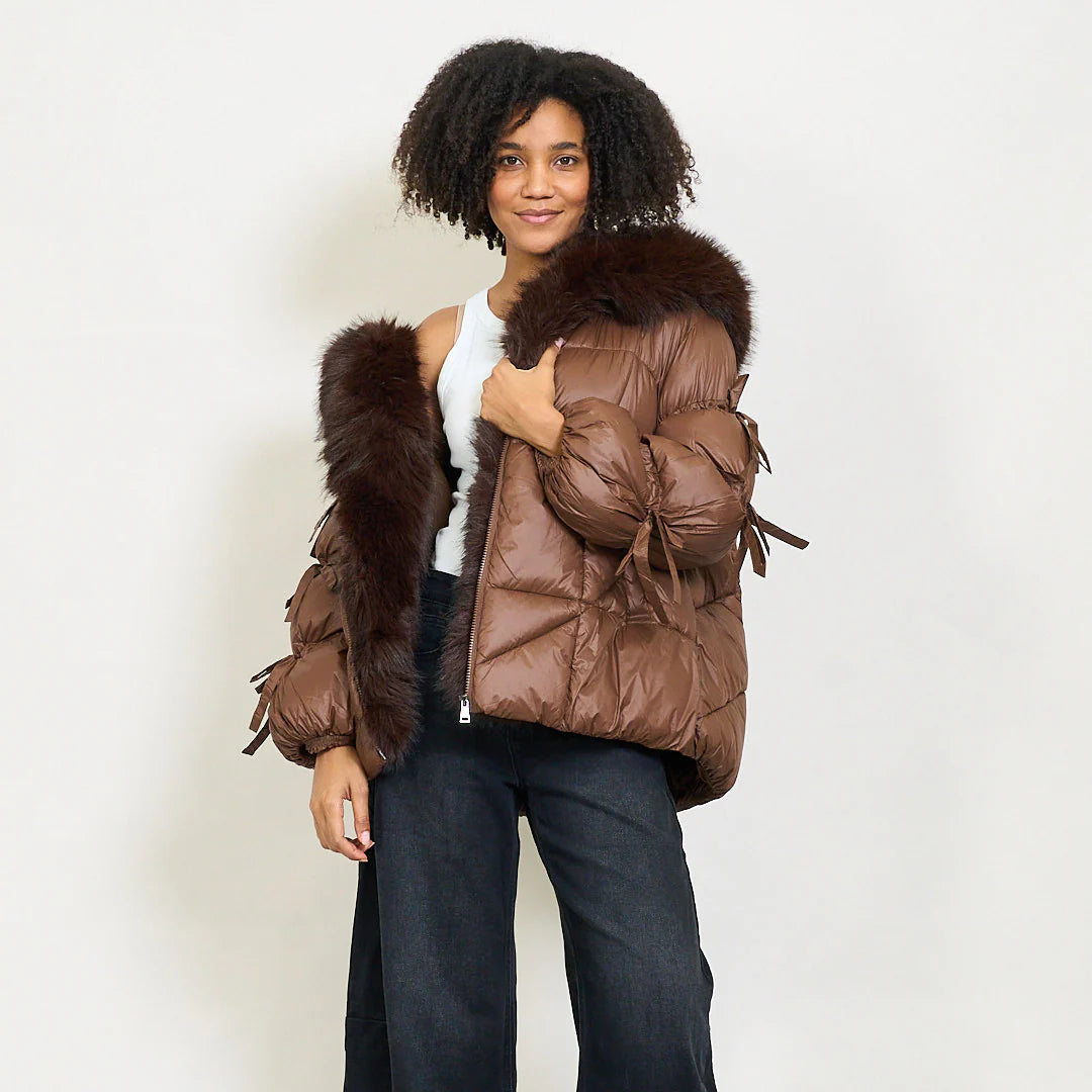 Women's down jacket with maxi faux fur hood