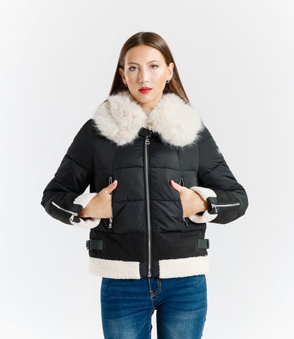 Women's short padded jacket with fur collar