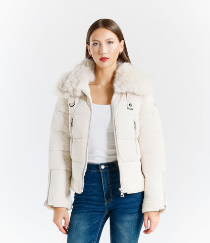 Women's short padded jacket with fur collar