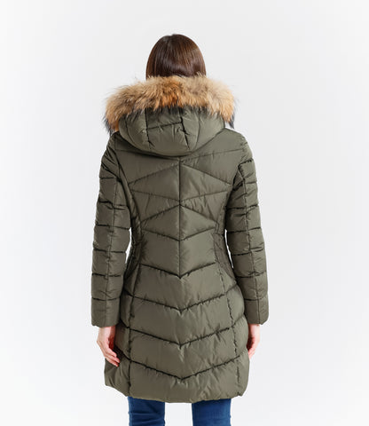 Piumino  donna con cappuccio e bordo in pelliccia – Sunnyday