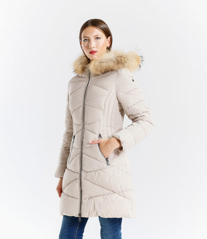 Piumino  donna con cappuccio e bordo in pelliccia – Sunnyday