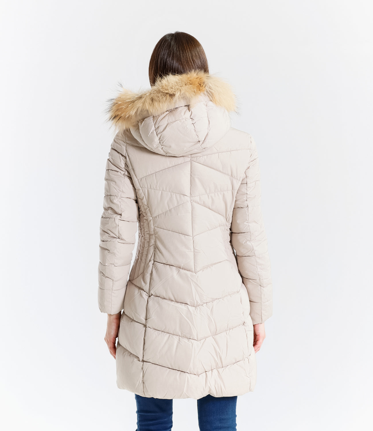 Piumino  donna con cappuccio e bordo in pelliccia – Sunnyday