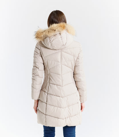 Piumino  donna con cappuccio e bordo in pelliccia – Sunnyday