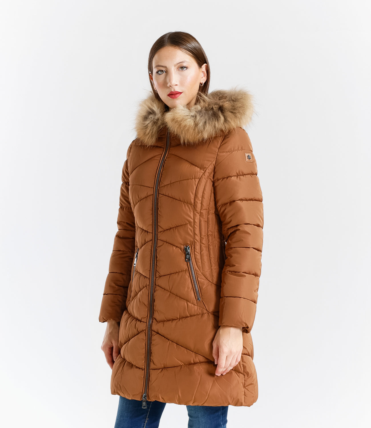 Piumino  donna con cappuccio e bordo in pelliccia – Sunnyday