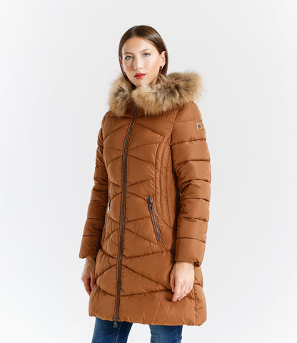 Piumino  donna con cappuccio e bordo in pelliccia – Sunnyday