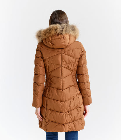 Piumino  donna con cappuccio e bordo in pelliccia – Sunnyday