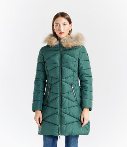 Piumino  donna con cappuccio e bordo in pelliccia – Sunnyday