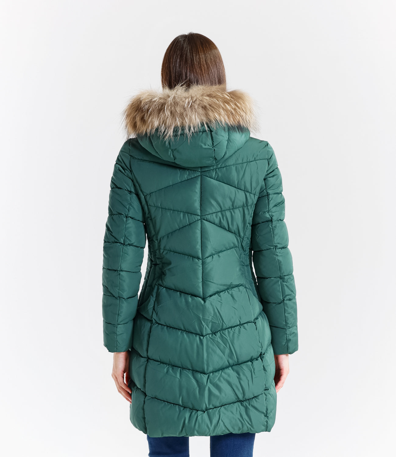 Piumino  donna con cappuccio e bordo in pelliccia – Sunnyday