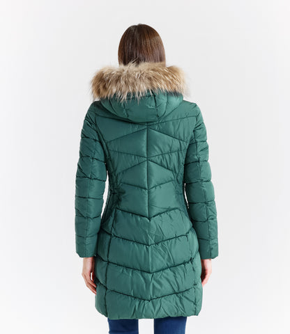 Piumino  donna con cappuccio e bordo in pelliccia – Sunnyday